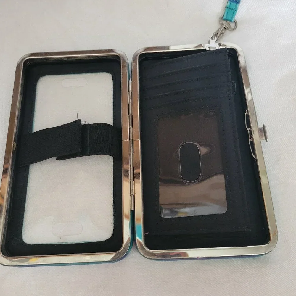 Phone Wallet Blue Turquoise Striped Carrying Strap sectional business coastal